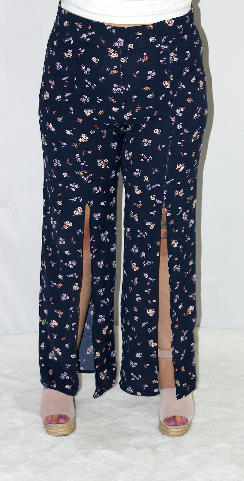 Floral Printed Pants With Silt Openings - Sassy Princess