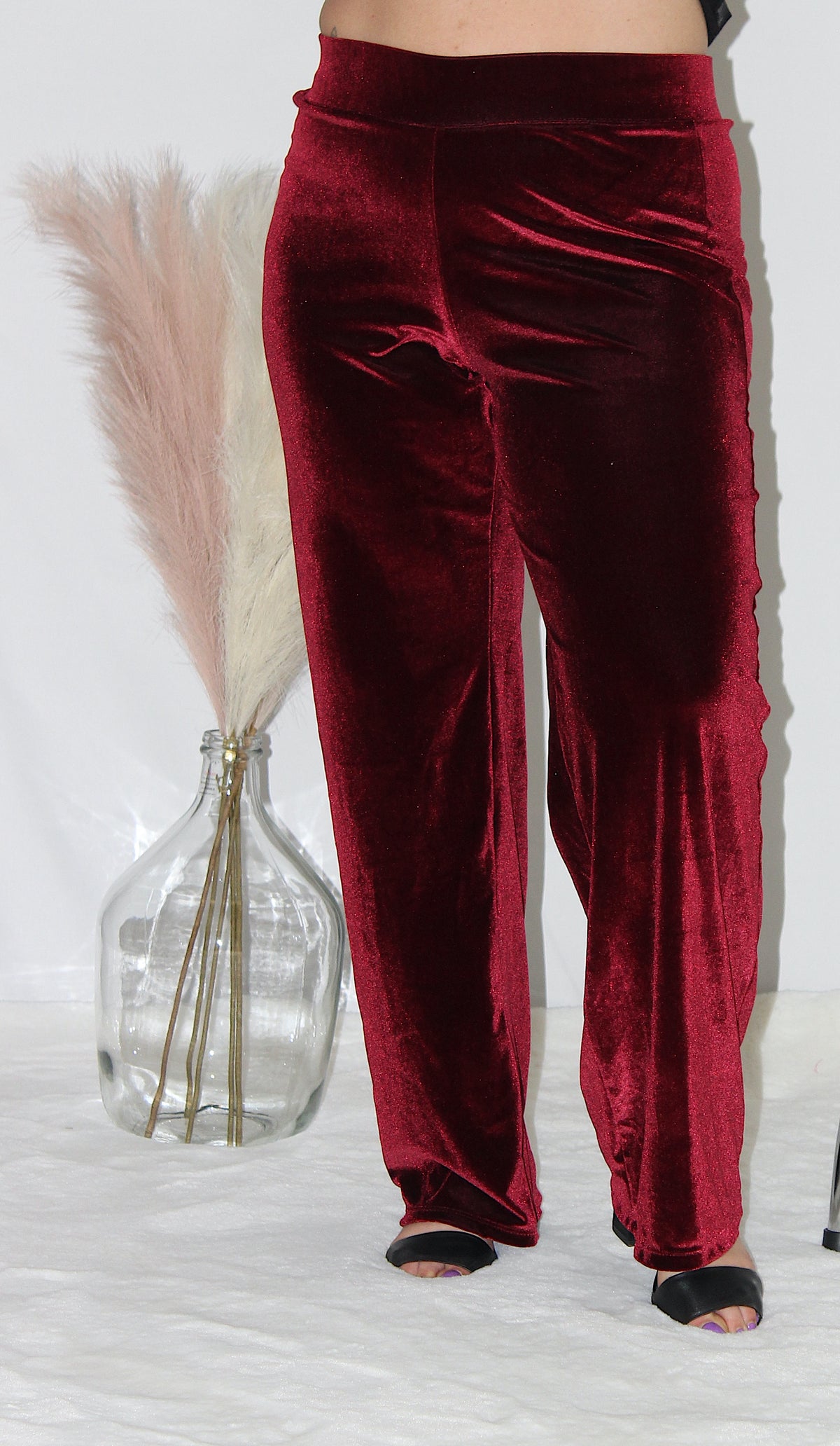 Women's Stretch Velvet Pull On Straight Leg Pants - Sassy Princess