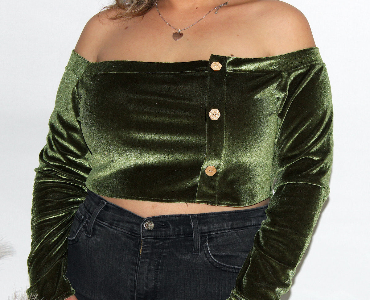 Velvet Off Shoulder Crop Top - Sassy Princess